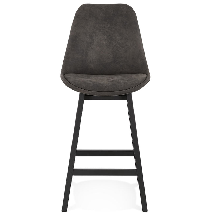 Halfhoge kruk 'ASPEN MINI' van grijze microvezel en poten van zwart hout - Majorr