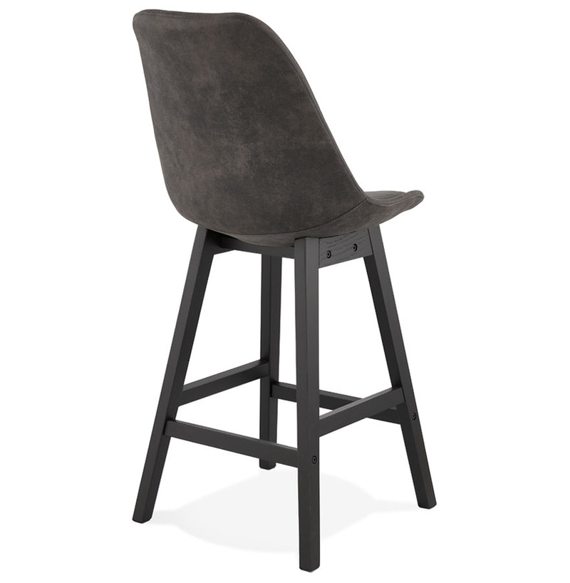 Halfhoge kruk 'ASPEN MINI' van grijze microvezel en poten van zwart hout - Majorr
