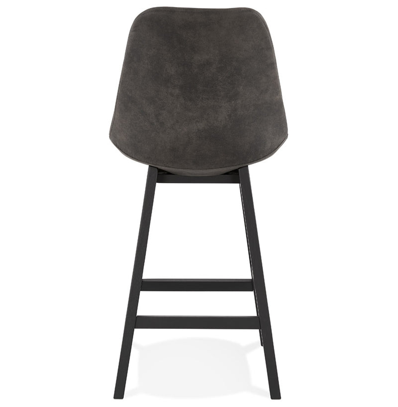 Halfhoge kruk 'ASPEN MINI' van grijze microvezel en poten van zwart hout - Majorr