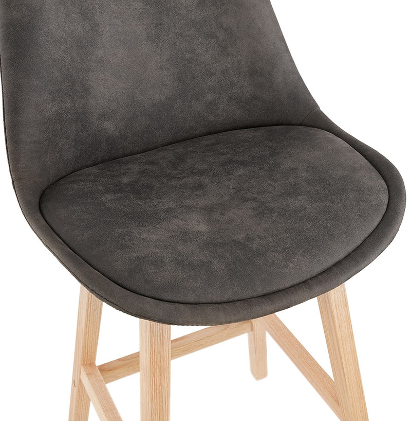 Halfhoge kruk 'ASPEN MINI' van grijze microvezel en poten van natuurlijk hout - Majorr