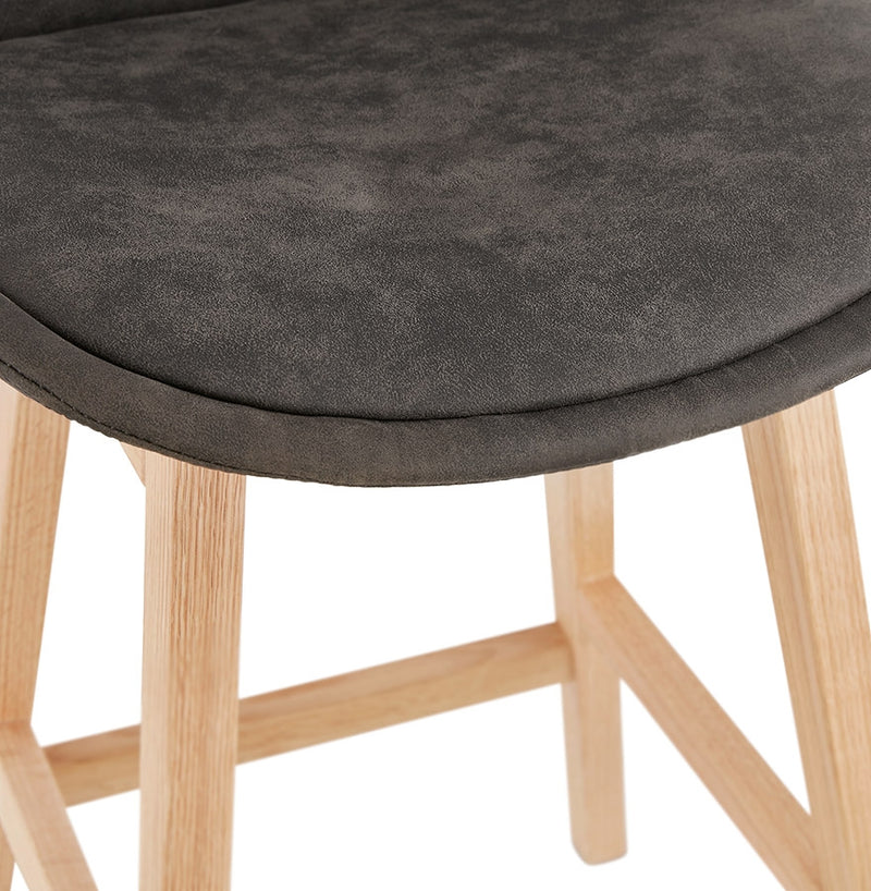 Halfhoge kruk 'ASPEN MINI' van grijze microvezel en poten van natuurlijk hout - Majorr