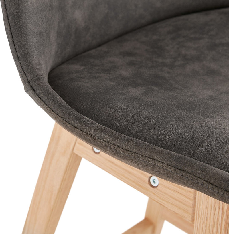 Halfhoge kruk 'ASPEN MINI' van grijze microvezel en poten van natuurlijk hout - Majorr