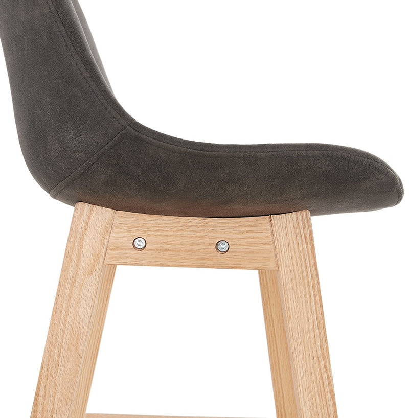 Halfhoge kruk 'ASPEN MINI' van grijze microvezel en poten van natuurlijk hout - Majorr