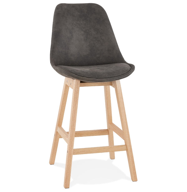 Halfhoge kruk 'ASPEN MINI' van grijze microvezel en poten van natuurlijk hout - Majorr