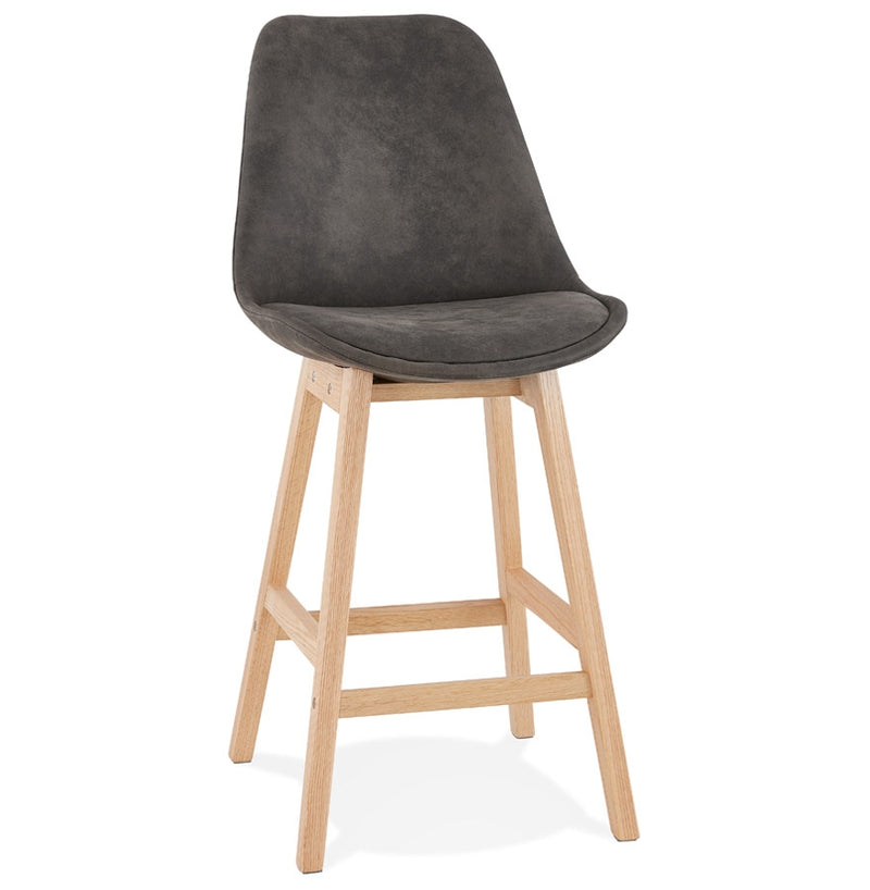 Halfhoge kruk 'ASPEN MINI' van grijze microvezel en poten van natuurlijk hout - Majorr