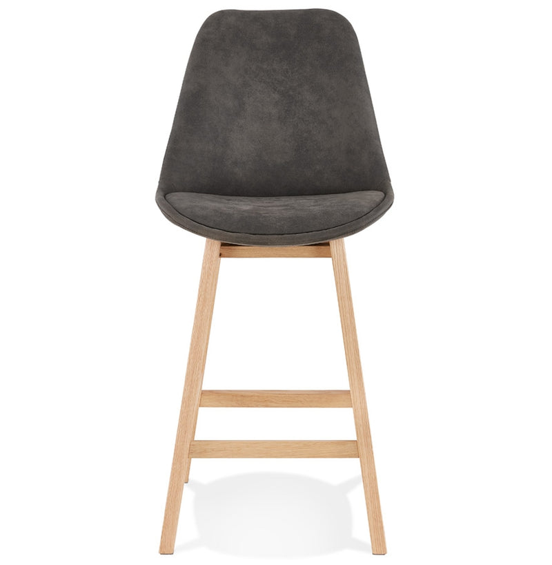 Halfhoge kruk 'ASPEN MINI' van grijze microvezel en poten van natuurlijk hout - Majorr