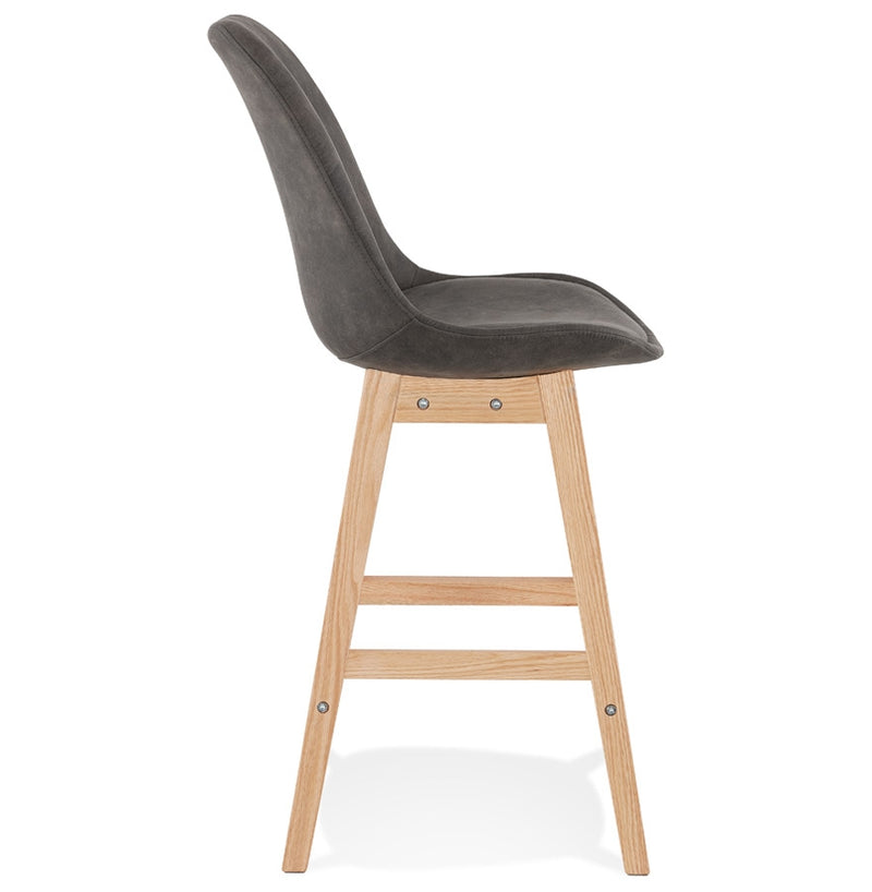 Halfhoge kruk 'ASPEN MINI' van grijze microvezel en poten van natuurlijk hout - Majorr