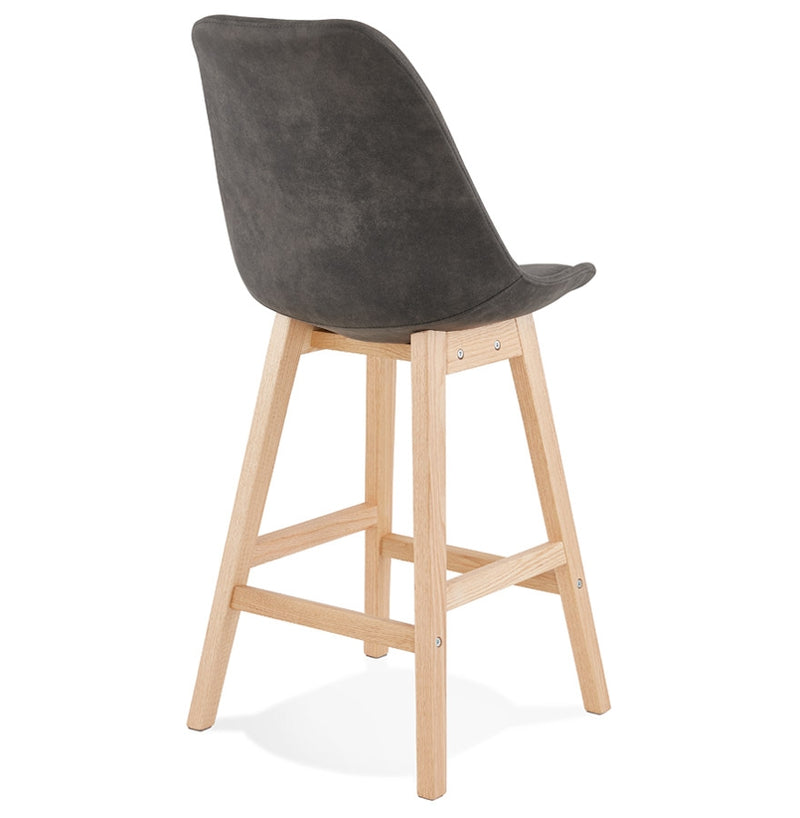 Halfhoge kruk 'ASPEN MINI' van grijze microvezel en poten van natuurlijk hout - Majorr