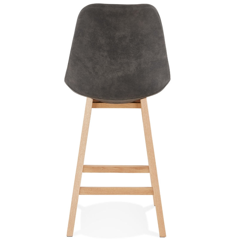Halfhoge kruk 'ASPEN MINI' van grijze microvezel en poten van natuurlijk hout - Majorr
