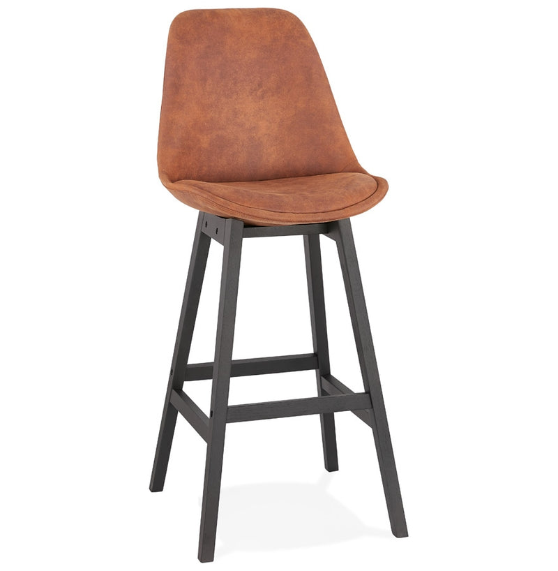 Barkruk 'ASPEN' in bruine microfiber en poten in zwart hout - Majorr