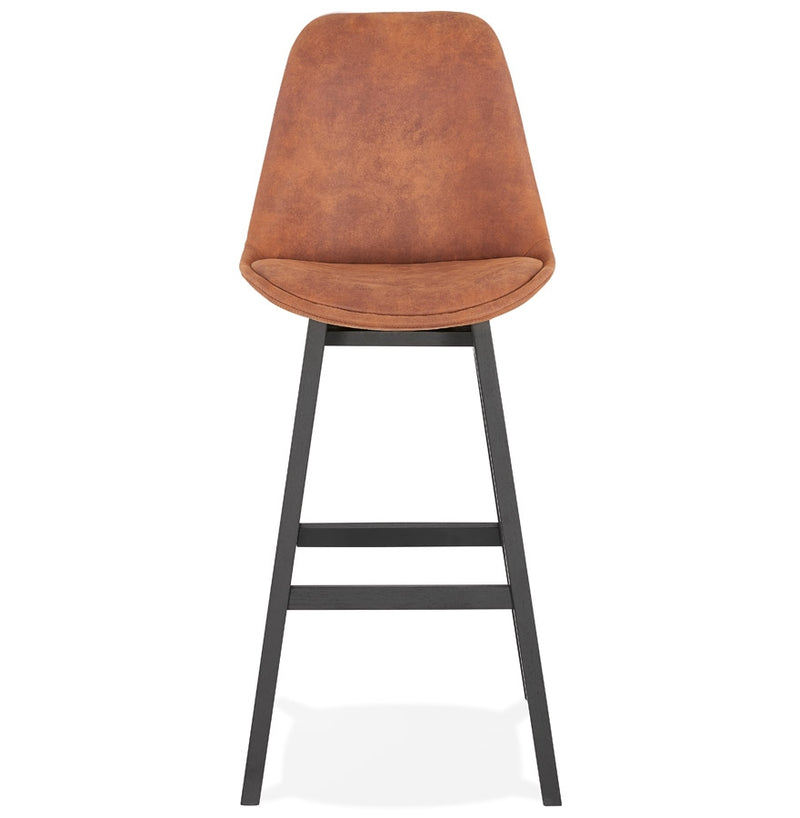 Barkruk 'ASPEN' in bruine microfiber en poten in zwart hout - Majorr