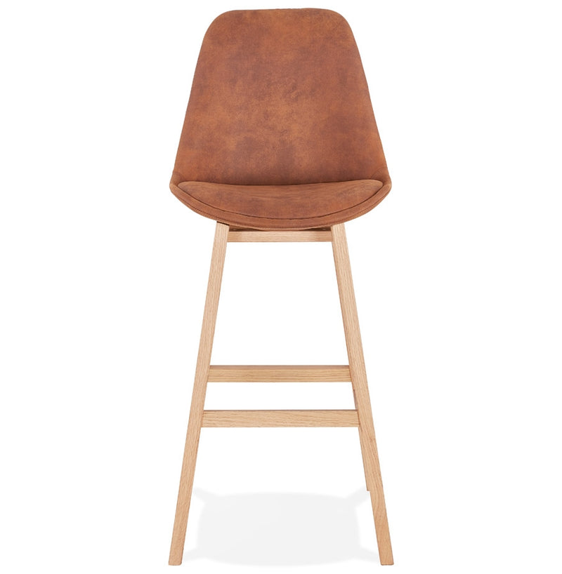 Barkruk 'ASPEN' in bruine microfiber en poten in hout met natuurlijke afwerking - Majorr