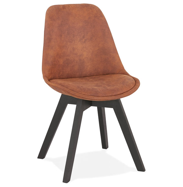 Stoel in bruine microfiber 'AXEL' met structuur in zwart hout - Majorr