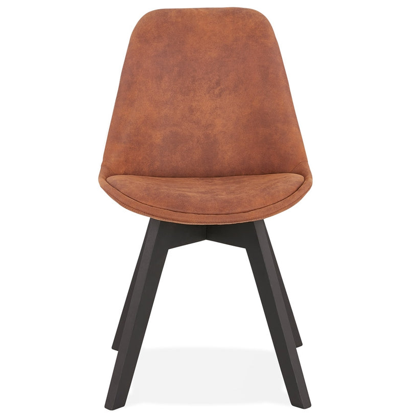 Stoel in bruine microfiber 'AXEL' met structuur in zwart hout - Majorr