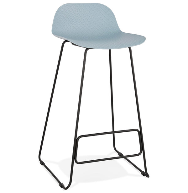 Design barkruk 'BABYLOS' blauw industriële stijl met zwart metalen voeten - Majorr