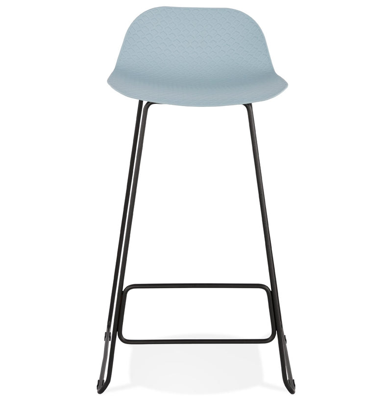 Design barkruk 'BABYLOS' blauw industriële stijl met zwart metalen voeten - Majorr