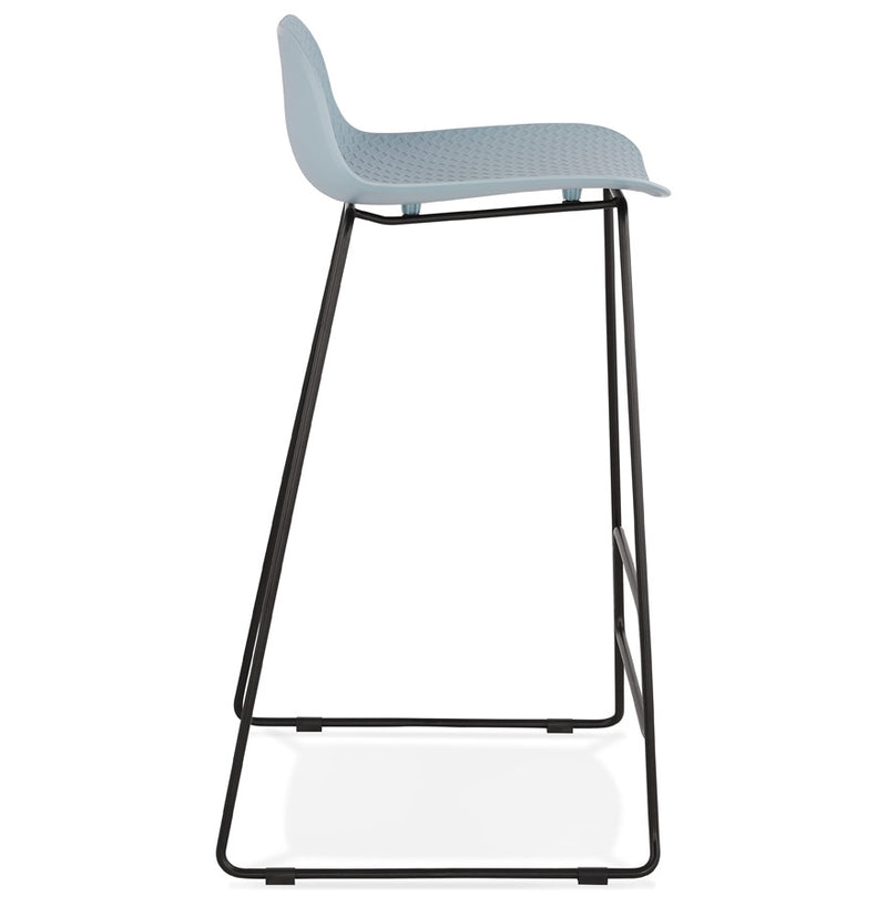 Design barkruk 'BABYLOS' blauw industriële stijl met zwart metalen voeten - Majorr