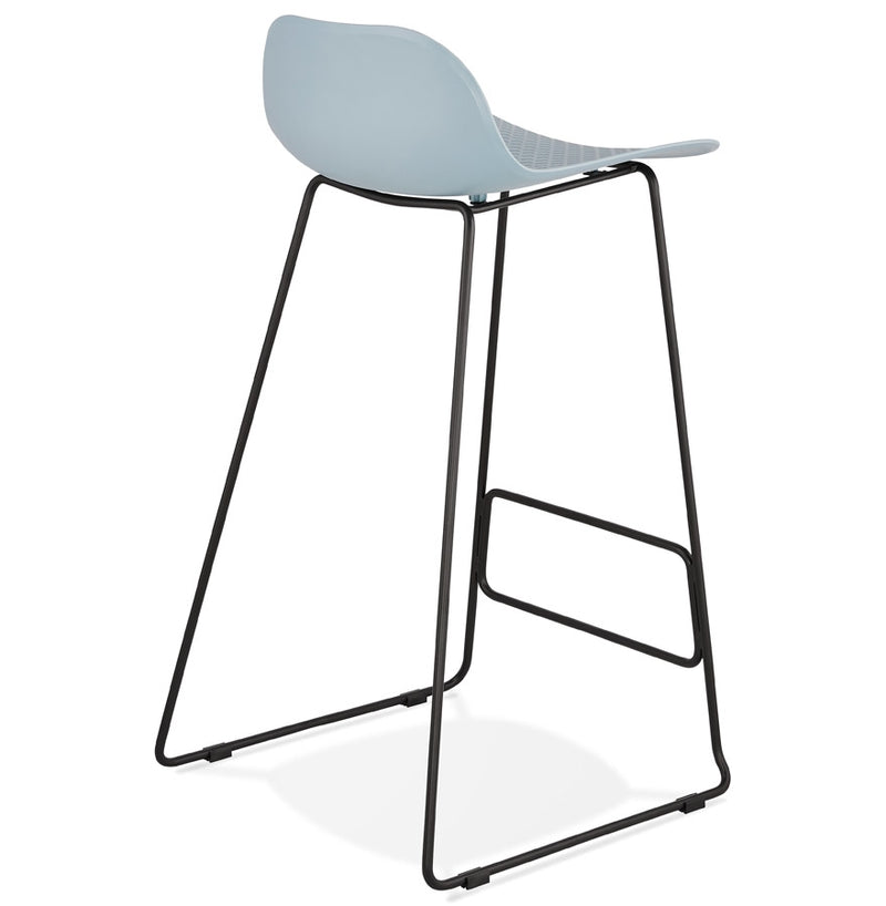 Design barkruk 'BABYLOS' blauw industriële stijl met zwart metalen voeten - Majorr