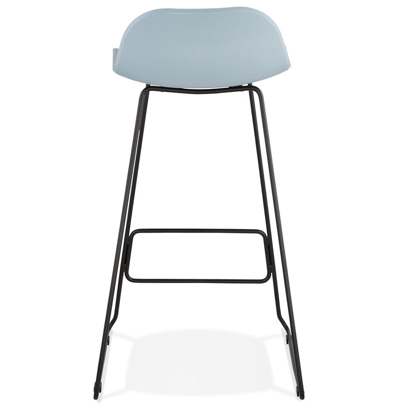 Design barkruk 'BABYLOS' blauw industriële stijl met zwart metalen voeten - Majorr