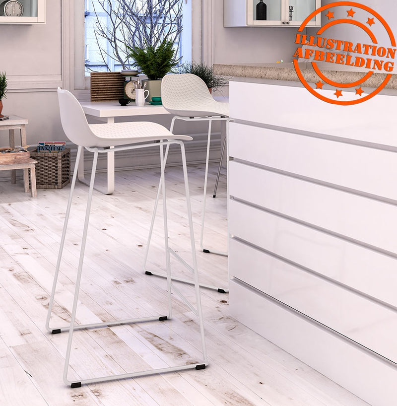 Design barkruk 'BABYLOS' wit industriële stijl met zwart metalen voeten - Majorr