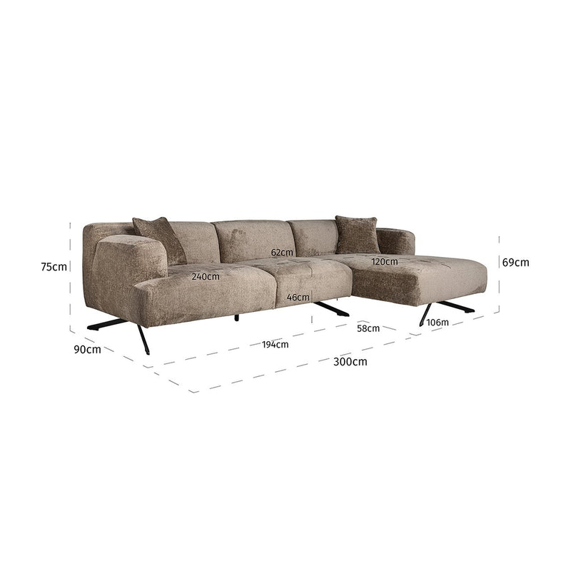 Bank Donovan 3-zits + lounge rechts - Majorr