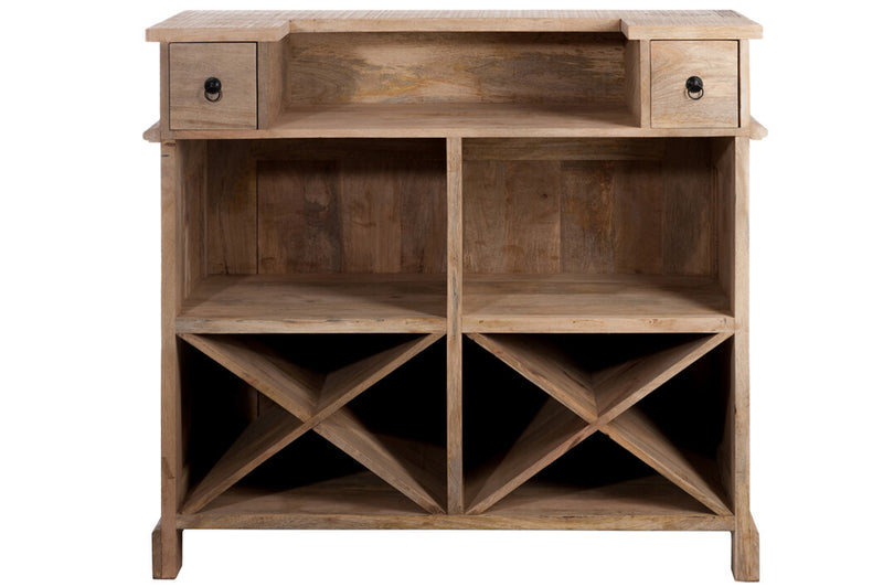 Bar Cabinet 2 Drawers Rectangular Wood Natural - Majorr