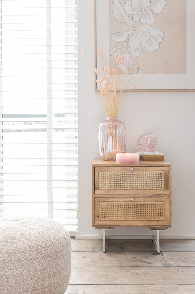 Bedside Table Weaving Wood Natural - Majorr