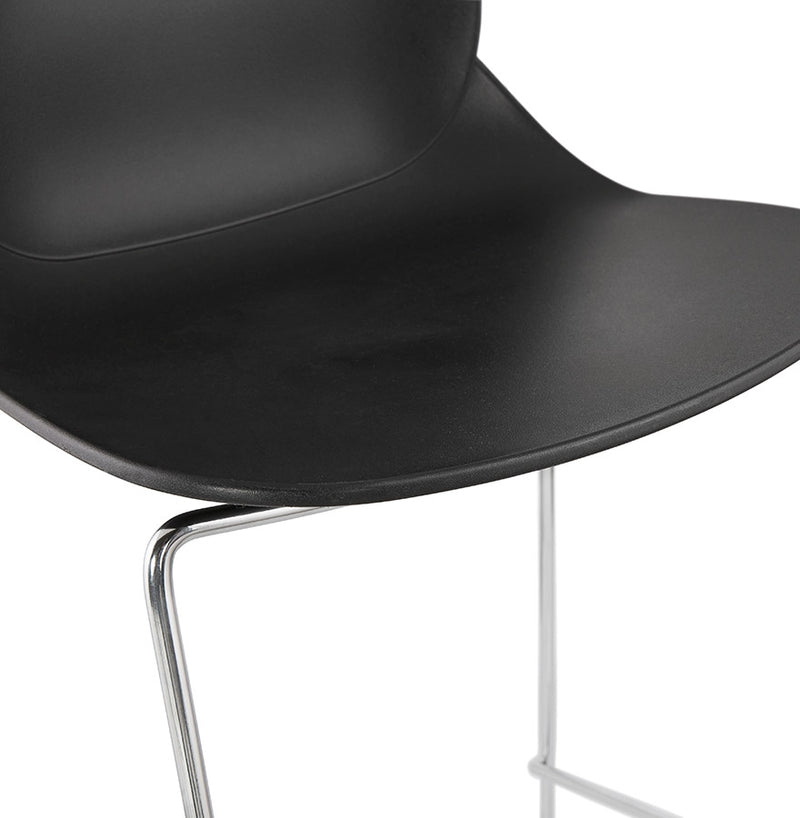 Stapelbare design barkruk 'BERLIN' zwart met onderstel in verchroomd metaal - Majorr