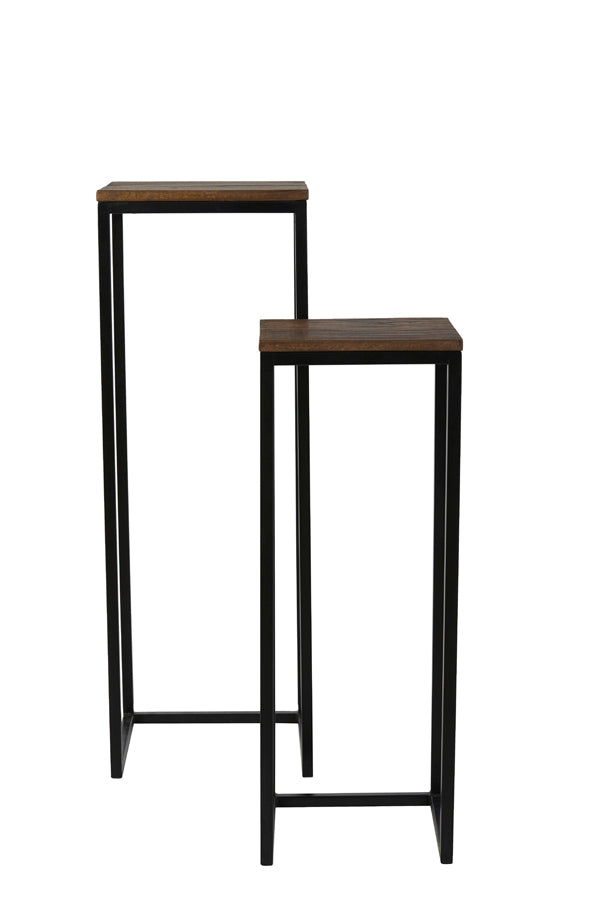 Pillar S/2 30x30x83+36x36x103 cm BRYSON wood brown-black - Majorr