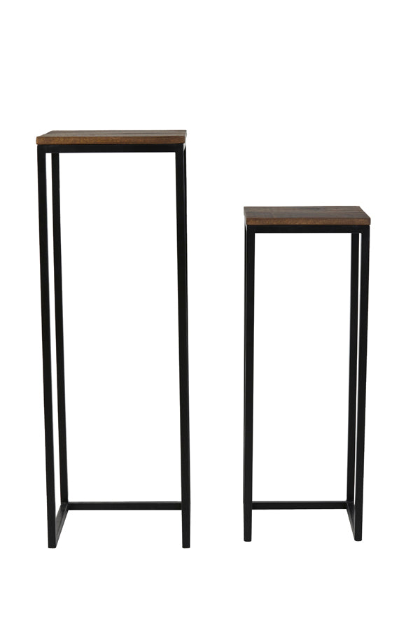 Pillar S/2 30x30x83+36x36x103 cm BRYSON wood brown-black - Majorr