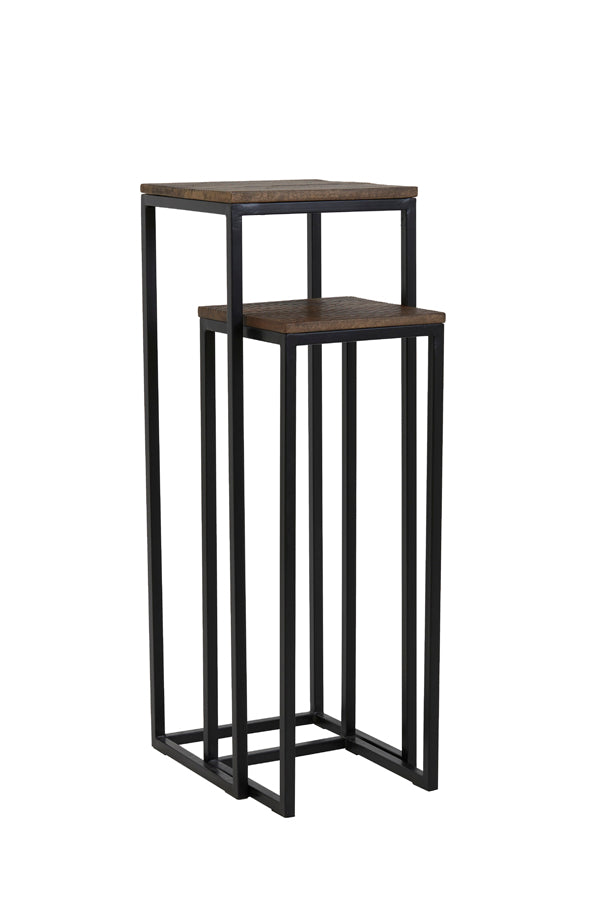 Pillar S/2 30x30x83+36x36x103 cm BRYSON wood brown-black - Majorr