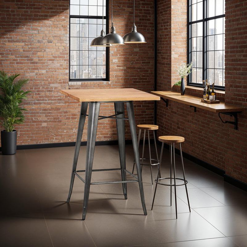 Industriële hoge tafel 'GRAMY' van donker hout met grijze metalen poten - 70x70 cm - Majorr