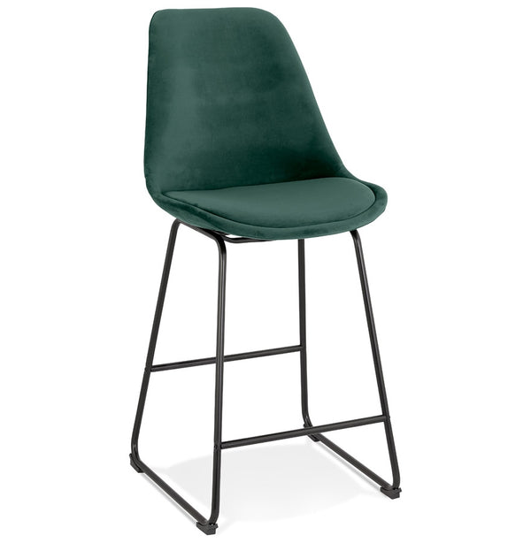 Tabouret mi-haut 'BULLY MINI' en velours vert avec pieds en métal noir