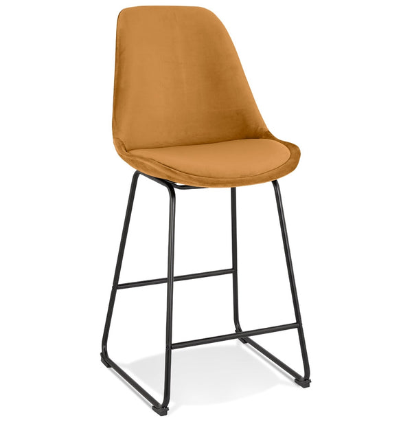 Tabouret mi-haut 'BULLY MINI' en velours moutarde avec pieds en métal noir