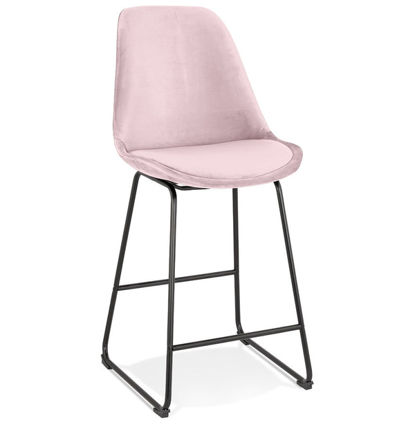 Tabouret mi-haut 'BULLY MINI' en velours rose avec pieds en métal noir