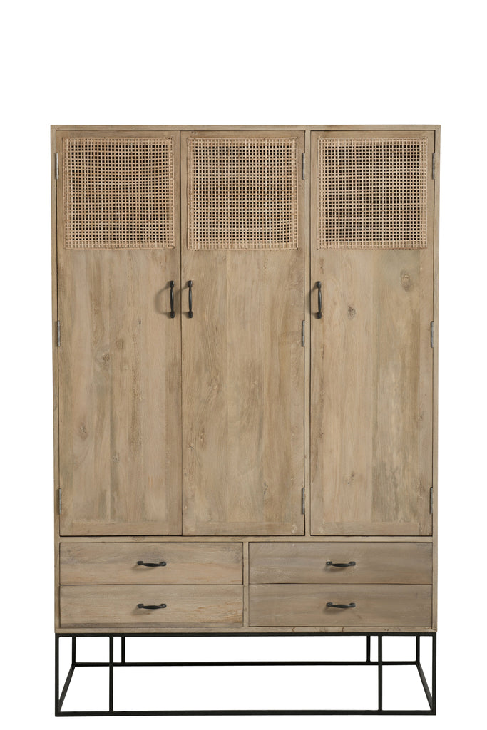 Cabinet 3Doors+4Drawers Woven Reed Mango Wood Natural - Majorr