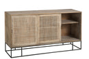 Cabinet 3Sliding Doors Woven Reed Mango Wood Natural - Majorr