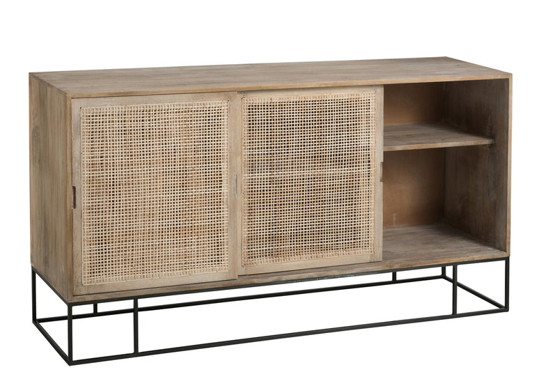 Cabinet 3Sliding Doors Woven Reed Mango Wood Natural - Majorr