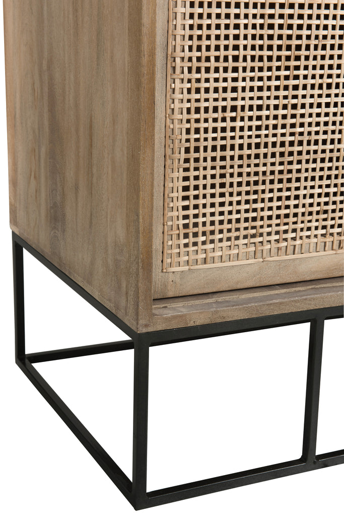 Cabinet 3Sliding Doors Woven Reed Mango Wood Natural - Majorr