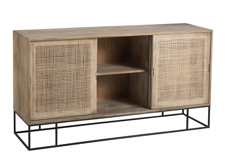 Cabinet 3Sliding Doors Woven Reed Mango Wood Natural - Majorr