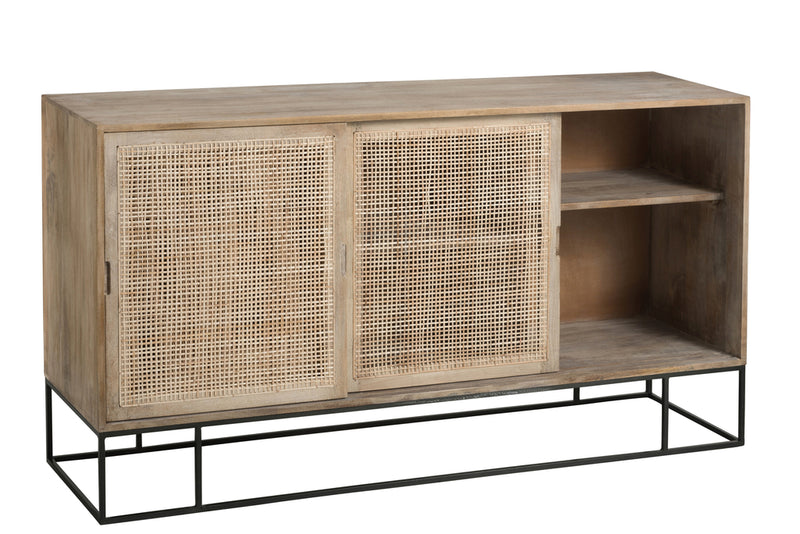 Cabinet 3Sliding Doors Woven Reed Mango Wood Natural - Majorr