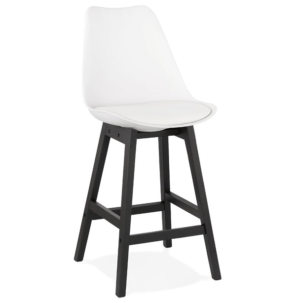Halfhoge kruk 'CAMILA MINI' wit met poot in zwart hout - Majorr