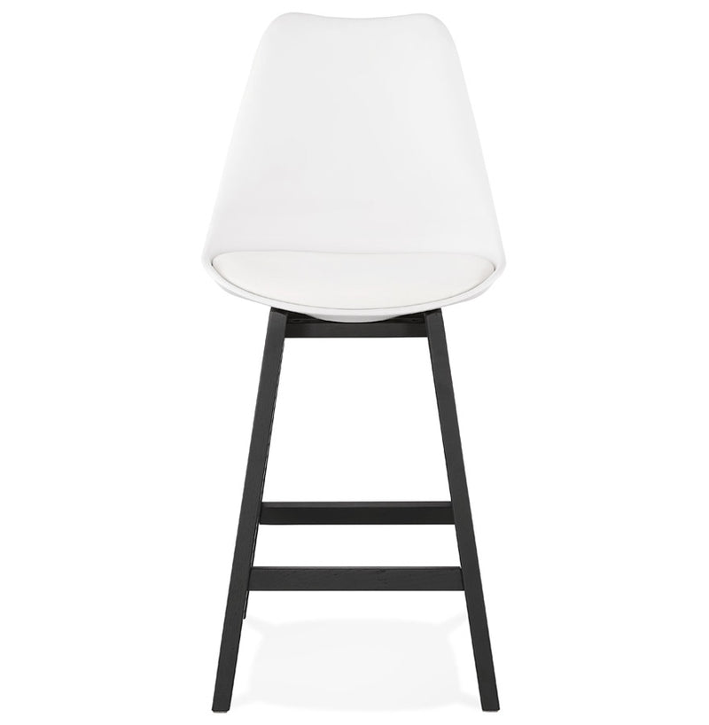 Halfhoge kruk 'CAMILA MINI' wit met poot in zwart hout - Majorr