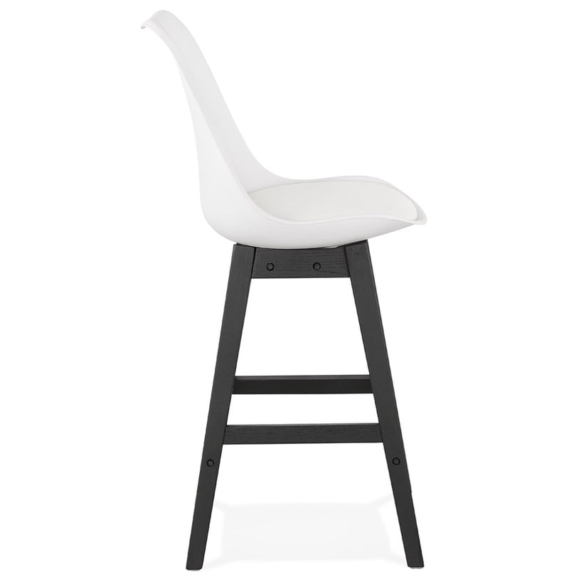 Halfhoge kruk 'CAMILA MINI' wit met poot in zwart hout - Majorr