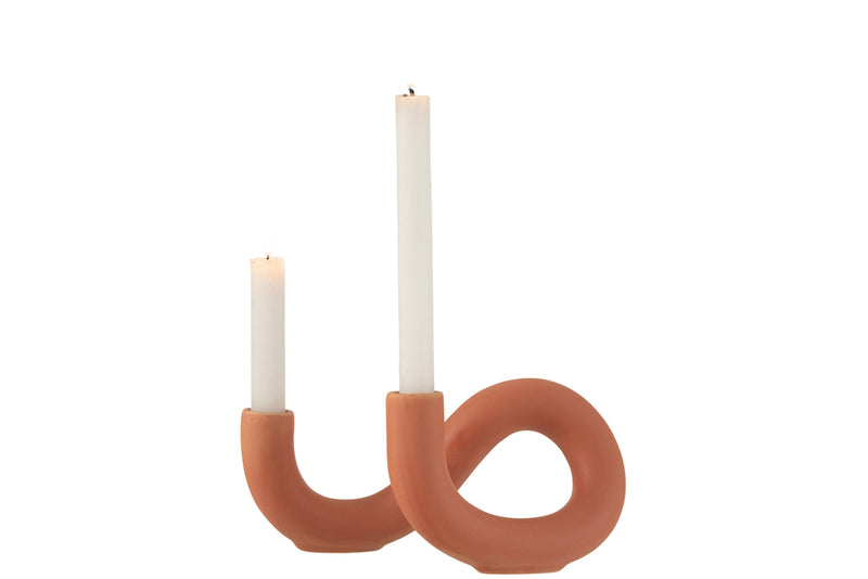 Candle Holder Torsion 2Candle Ceramic Orange - Majorr