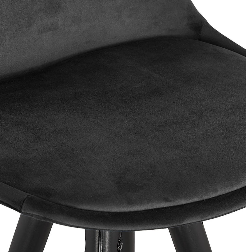 Design barkruk 'CHICAGO' in zwart fluweel en 4 poten in zwart hout - Majorr