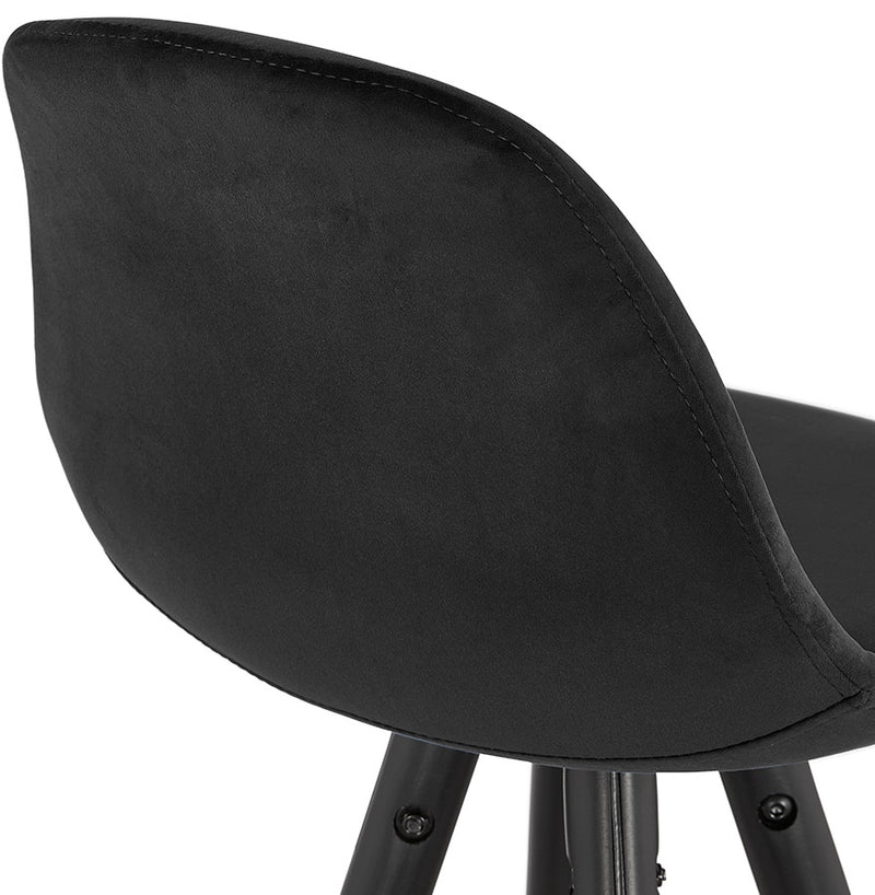 Design barkruk 'CHICAGO' in zwart fluweel en 4 poten in zwart hout - Majorr
