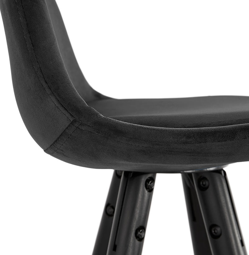 Design barkruk 'CHICAGO' in zwart fluweel en 4 poten in zwart hout - Majorr
