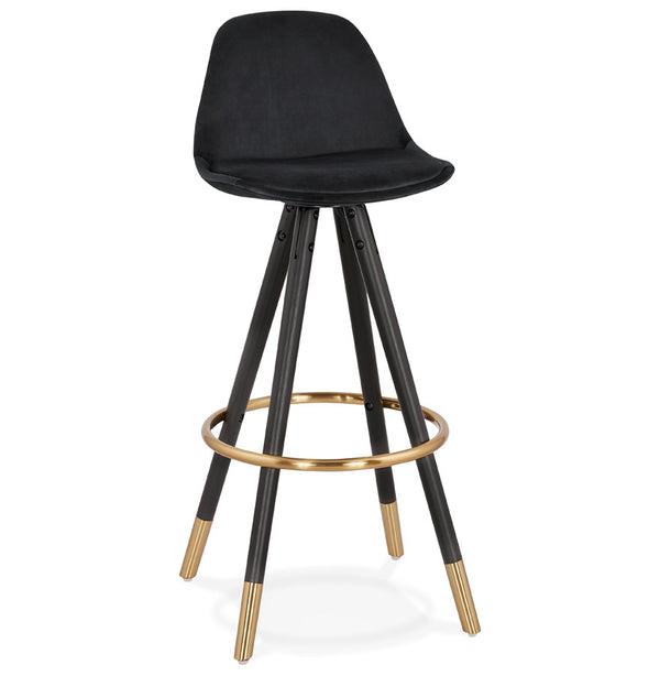 Design barkruk 'CHICAGO' in zwart fluweel en 4 poten in zwart hout - Majorr