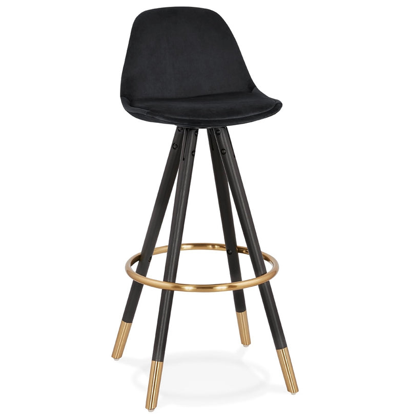 Design barkruk 'CHICAGO' in zwart fluweel en 4 poten in zwart hout - Majorr